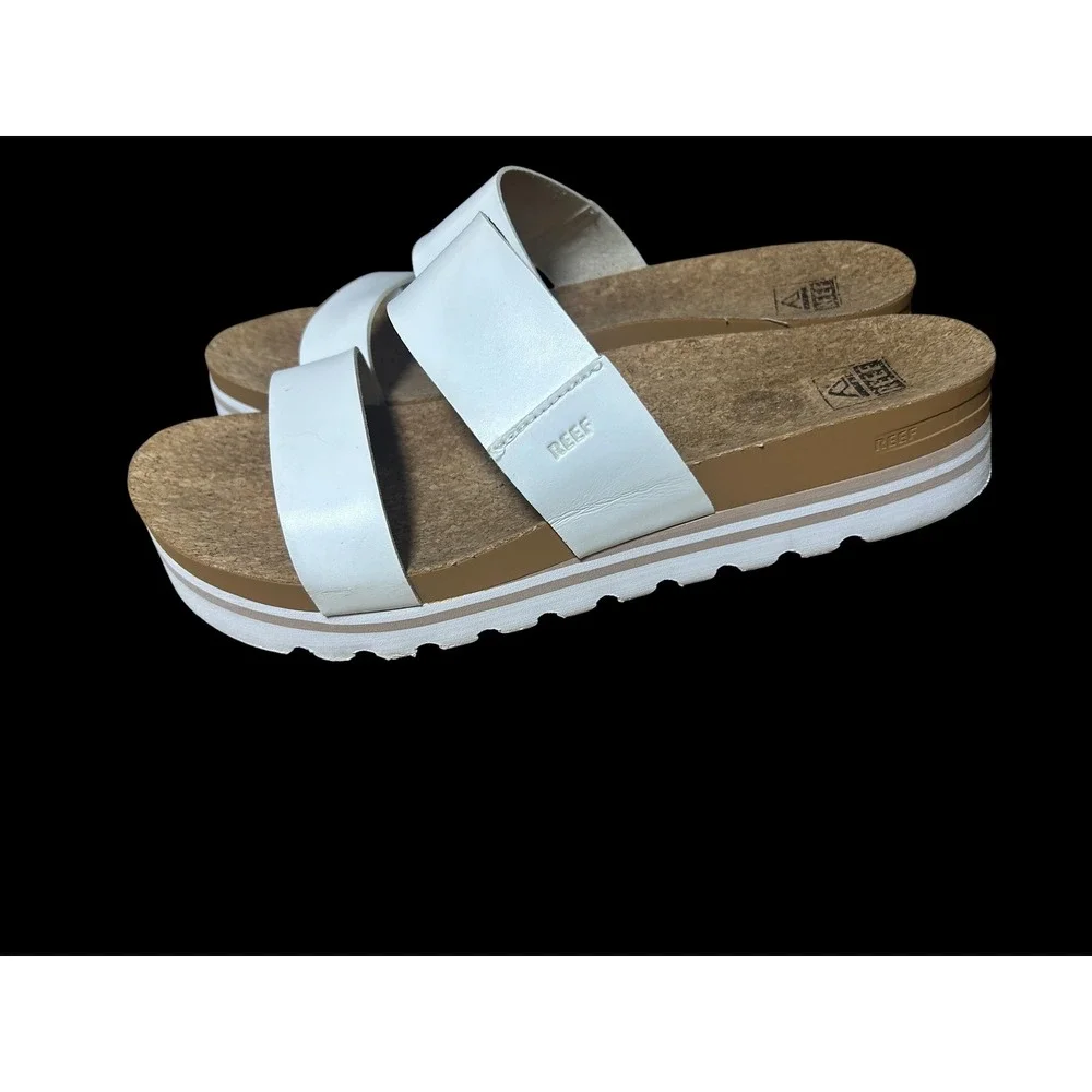 Reef Vista Hi White Platform Sandals Vegan Leather Cork Footbed Slides Size 12